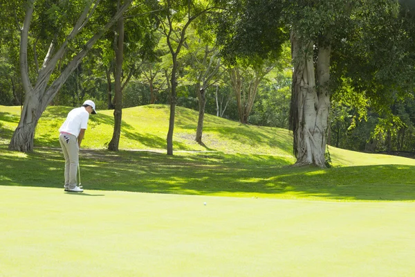 Widely golf  course in very nice day summer with player — Stock Photo, Image