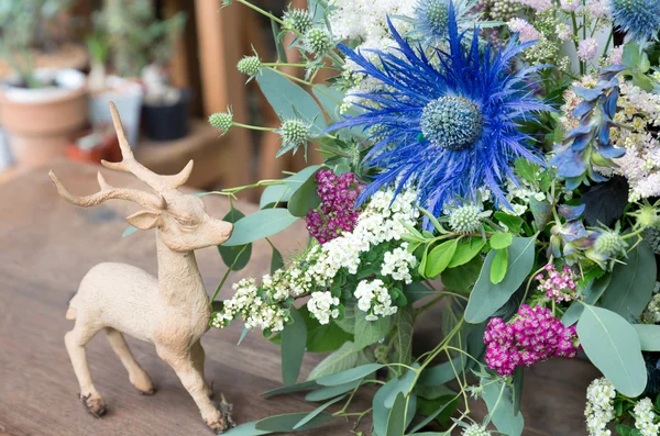 Eryngium planum Blue Sea Holly in flowers background with deer c — Stock Photo, Image