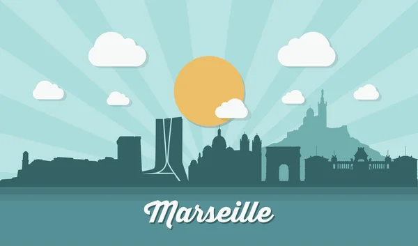 Marseille skyline van silhouet — Stockvector