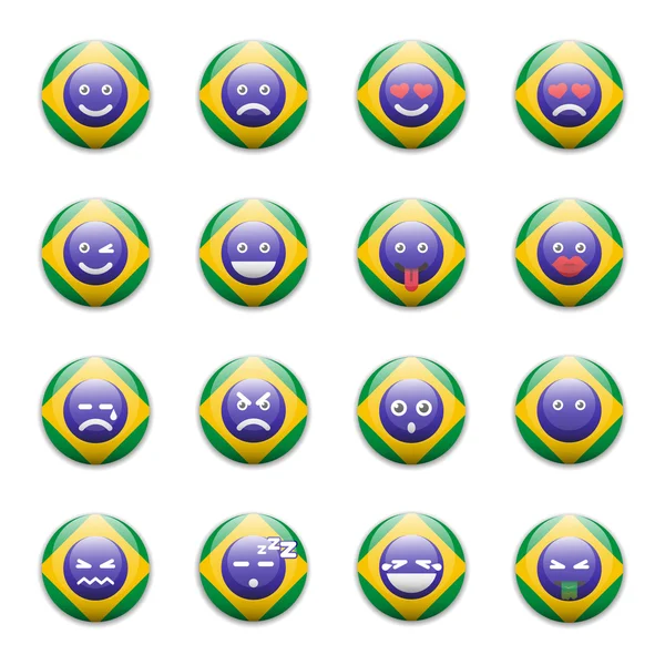 Set emoticon dengan motif bendera Brazil - Stok Vektor