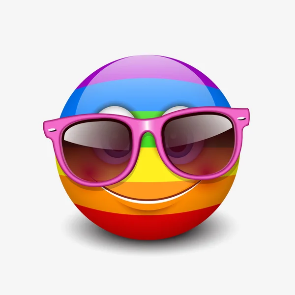 Emoticono lindo con gafas de sol de color rosa — Vector de stock