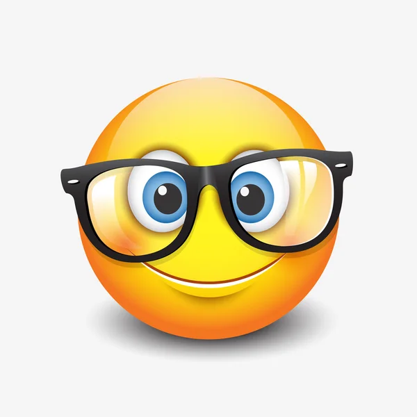 Emoticon sorrindo usando óculos —  Vetores de Stock