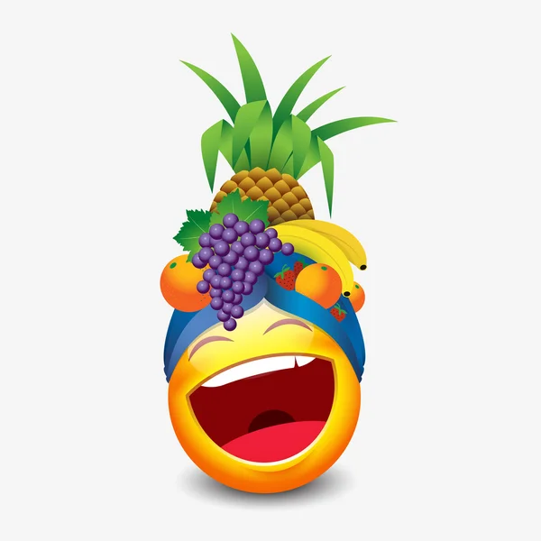 Emoticon ridere indossando cappello di frutta — Vettoriale Stock