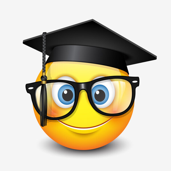 smiling emoticon wearing mortar board