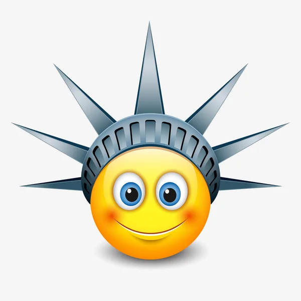 Emoticon memakai Patung Liberty crown - Stok Vektor