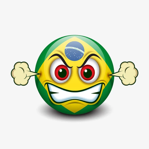 Wütendes Emoticon mit brasilianischer Flagge — Stockvektor