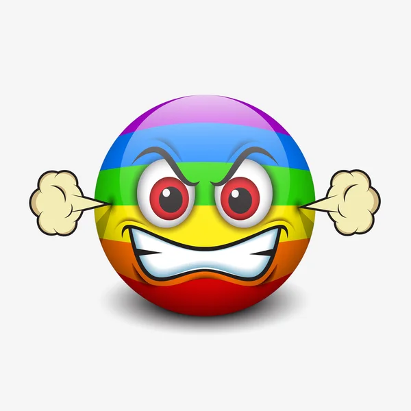 Emoticono de arco iris enojado — Vector de stock