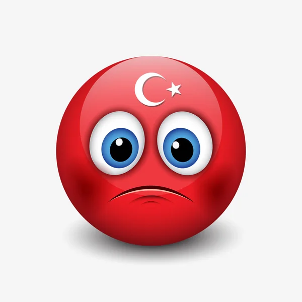 Emoticon triste con la bandiera della Turchia — Vettoriale Stock