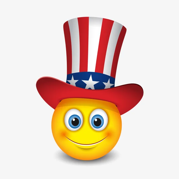 Emoticon con sombrero que simboliza la bandera de EE.UU. — Archivo Imágenes Vectoriales