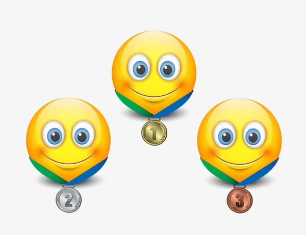 Emoticones lindos con medallas — Vector de stock