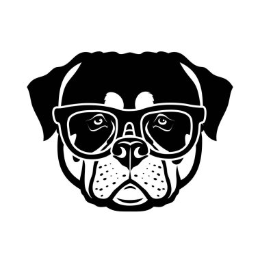 Rottweiler 'ın vektör çizimi gözlüklü köpek kafası.