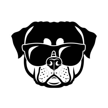 Rottweiler 'ın vektör çizimi gözlüklü köpek kafası.