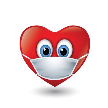Güvenlik maskeli kalp emojisinin vektör çizimi