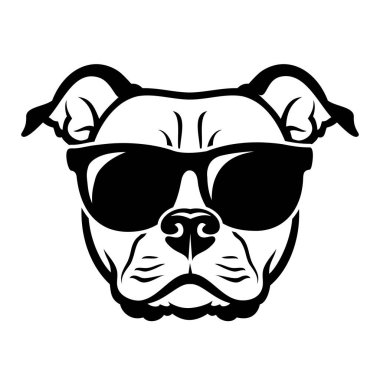 Staffordshire teriyerinin gözlüklü köpek kafasının vektör çizimi