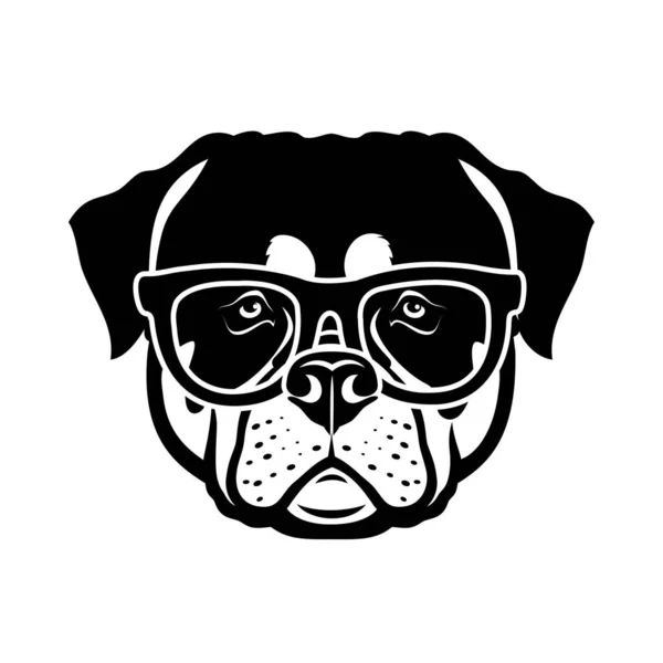 Vector Illustration Rottweiler Breed Dog Head Glasses — Stock Vector