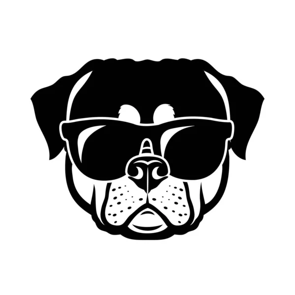 Ilustración Vectorial Cabeza Perro Raza Rottweiler Con Gafas — Archivo Imágenes Vectoriales