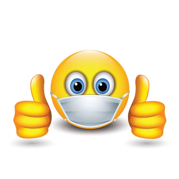 Vector Illustration Yellow Emoji Safety Mask Showing Thumbs — Stock Vector