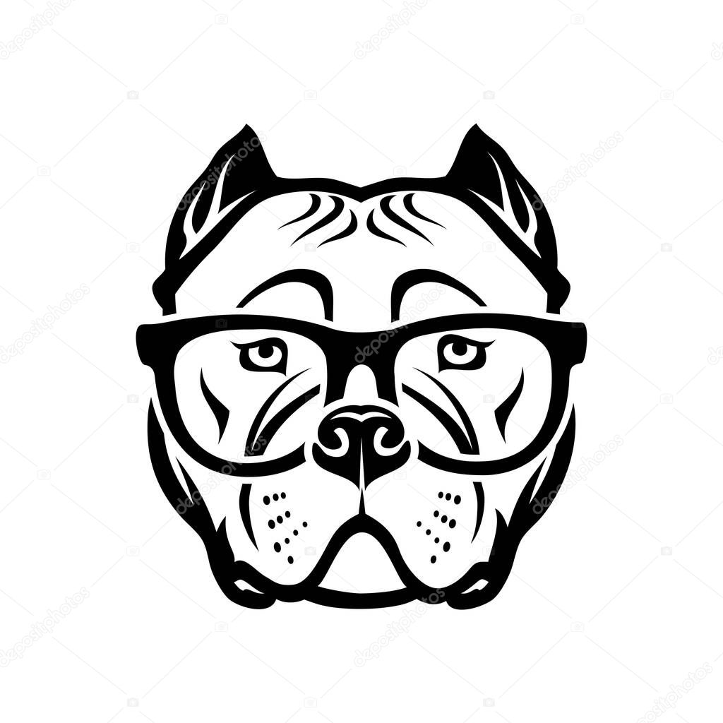 Vector illustration of American Staffordshire terrier head in glasses
