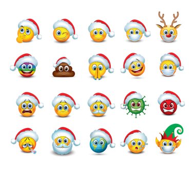 Noel Baba şapkasındaki farklı emojinin vektör çizimi
