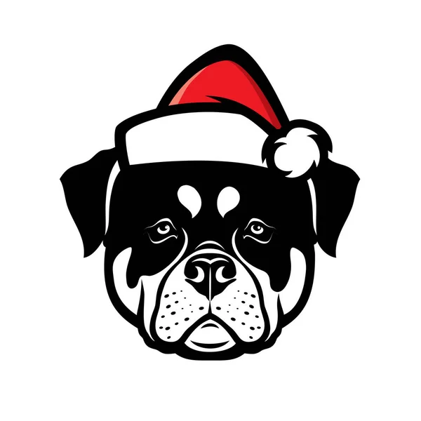 Ilustración Vectorial Cabeza Perro Raza Rottweiler Sombrero Santa — Vector de stock