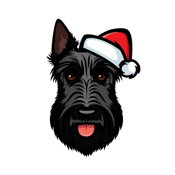 Ilustração Vetorial Cão Terrier Escocês Scottie Vestindo Chapéu Santa — Vetor de Stock