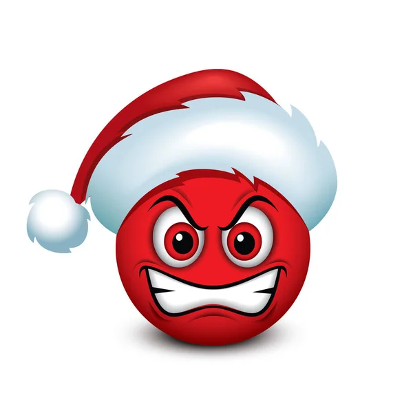 Vector Illustration Angry Emoji Santa Hat — Stock Vector