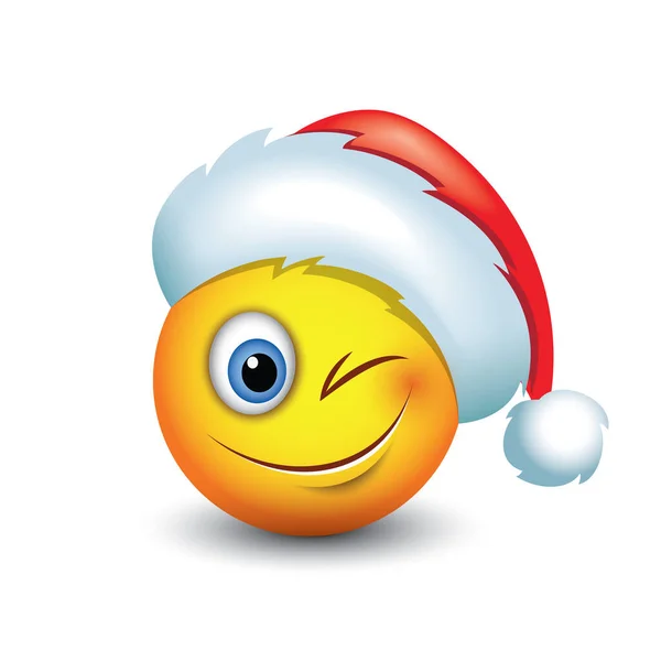 Vector Illustration Winking Emoji Santa Hat — Stock Vector