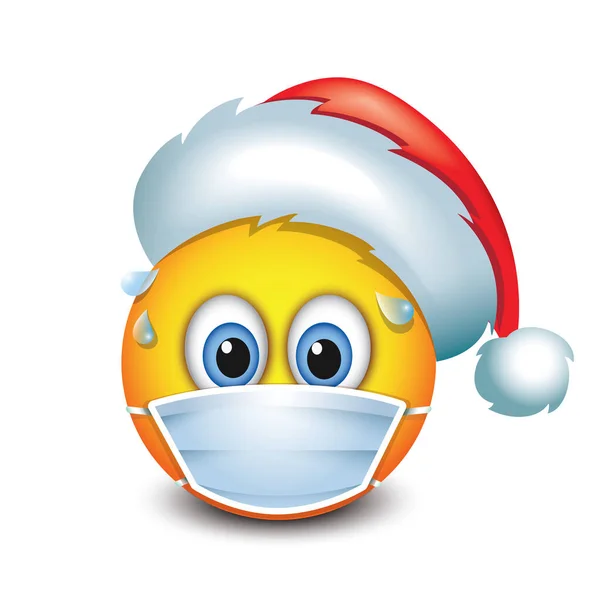 Vektorillustration Von Emojis Schutzmaske Und Weihnachtsmütze — Stockvektor