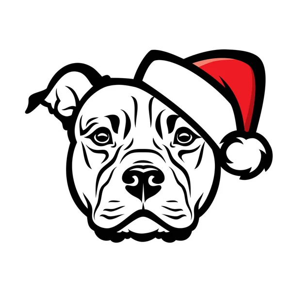 Ilustração Vetorial Cabeça Americana Staffordshire Terrier Santa Hat — Vetor de Stock