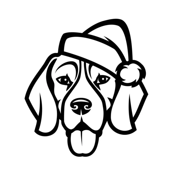Ilustração Vetorial Cão Beagle Chapéu Santa — Vetor de Stock