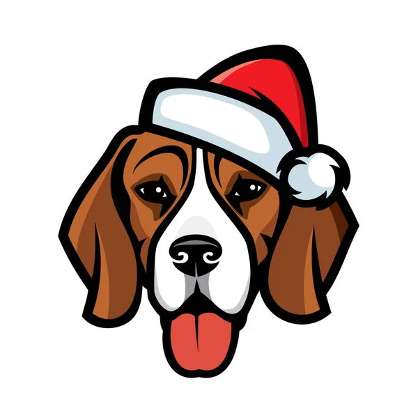 Ilustração Vetorial Cão Beagle Chapéu Santa — Vetor de Stock