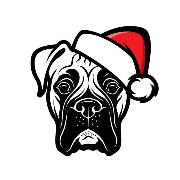 Vector Illustration Boxer Dog Santa Hat — Stock Vector