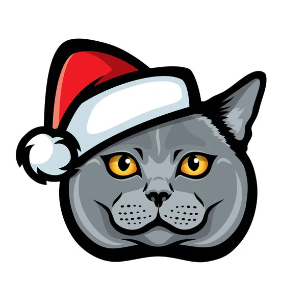 Vector Illustration Cat Santa Hat — Stock Vector