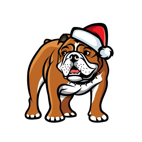 Ilustração Vetorial Buldogue Santa Hat — Vetor de Stock