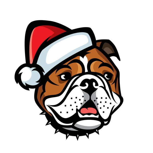 Vector Illustration Bulldog Dog Santa Hat — Stock Vector