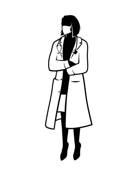 Maske Takan Kadın Doktorların Vektör Çizimi Covid Corona Virüsü — Stok Vektör
