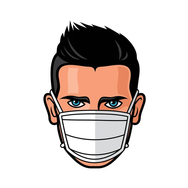 Vector Illustratie Van Man Met Masker Covid Corona Virus — Stockvector