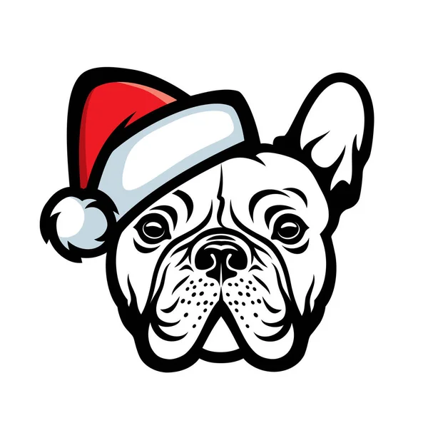 Ilustração Vetorial Bulldog Francês Chapéu Santas — Vetor de Stock