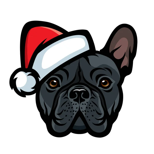 Ilustração Vetorial Bulldog Francês Chapéu Santas — Vetor de Stock