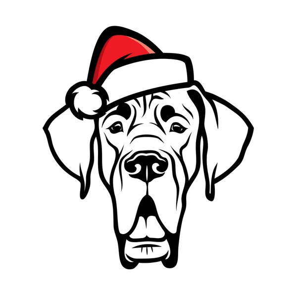 Ilustração Vetorial Cão Great Dane Santa Hat — Vetor de Stock