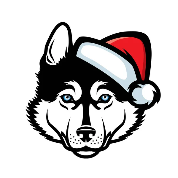 Ilustração Vetorial Cão Husky Chapéu Santa —  Vetores de Stock