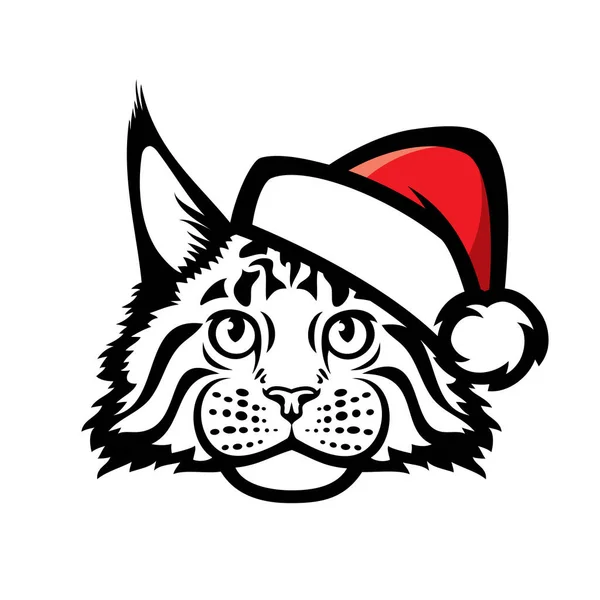 Vector Illustration Maine Coon Breed Cat Santa Hat — Stock Vector