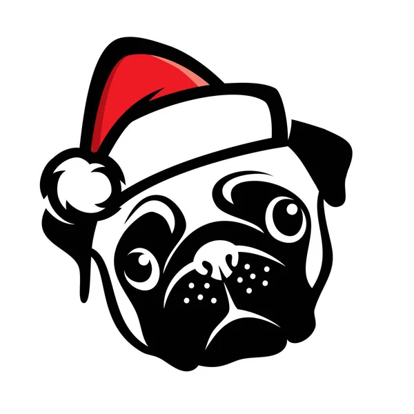 Vector Illustration Pug Dog Santa Hat — Stock Vector