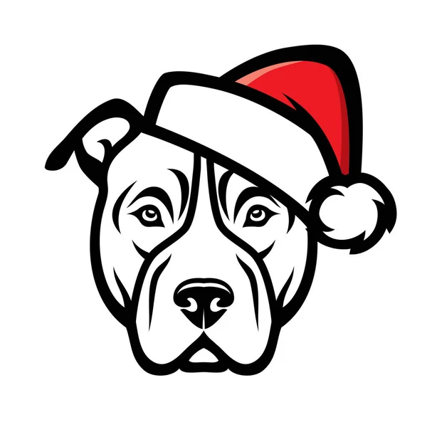 Vector Illustration Pitbull Dog Santa Hat — Stock Vector