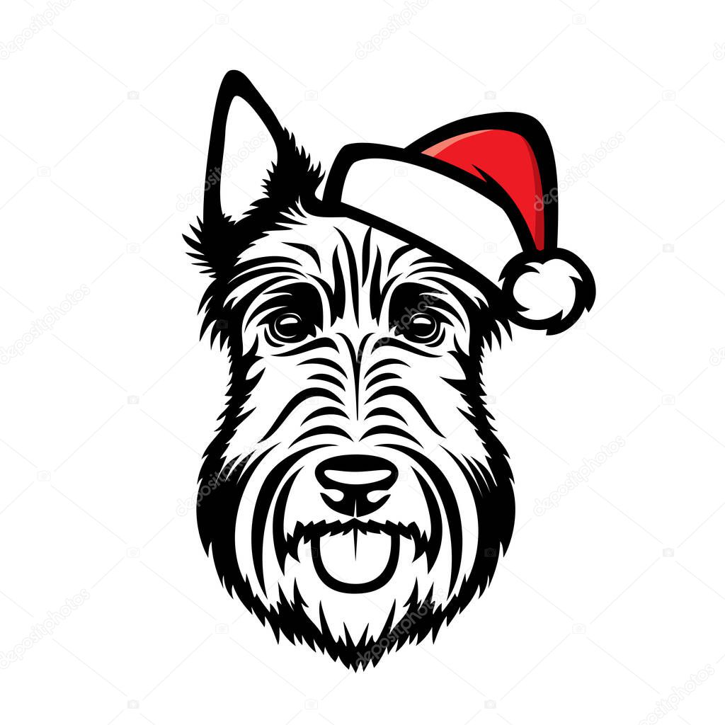 Vector illustration of Scottish Terrier dog, Scottie wearing Santa hat 