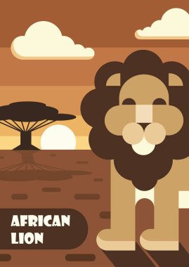 Afrika aslanının şirin düz çizimi