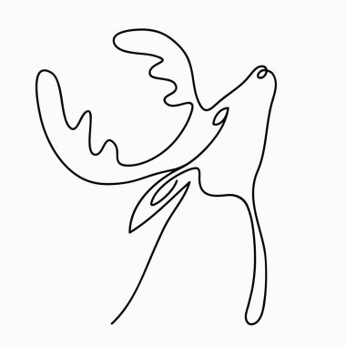 Sürekli soyut ren geyiği çizimi. Modern tek çizgi hayvan çizimi, estetik konsept. Tebrik kartları, baskılar, poster, çıkartma, logo. pankart - izole vektör illüstrasyonu