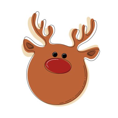 Şirin ren geyiği yüzü - izole vektör çizimi