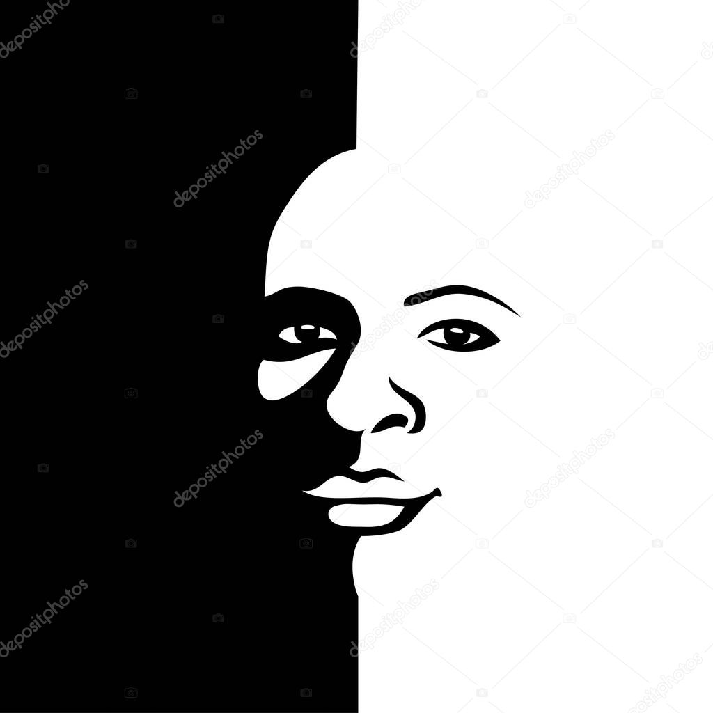 Man face. half in light half in dark, vector illustration