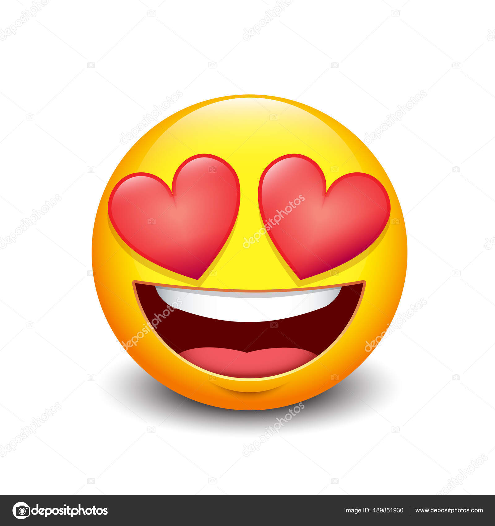 Cute social media Emoji smiling face with heart-eyes on pink background -  stock illustration